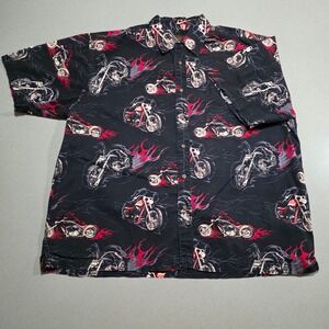 Bluff Creek Outfitters Mens XL Motorcycle Flame Print Button Down Shirt Black
